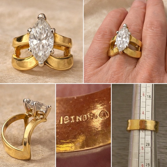 ✨ Vintage 1970s Marquise CZ Cigar Band Statement Ring - Picture 8 of 10